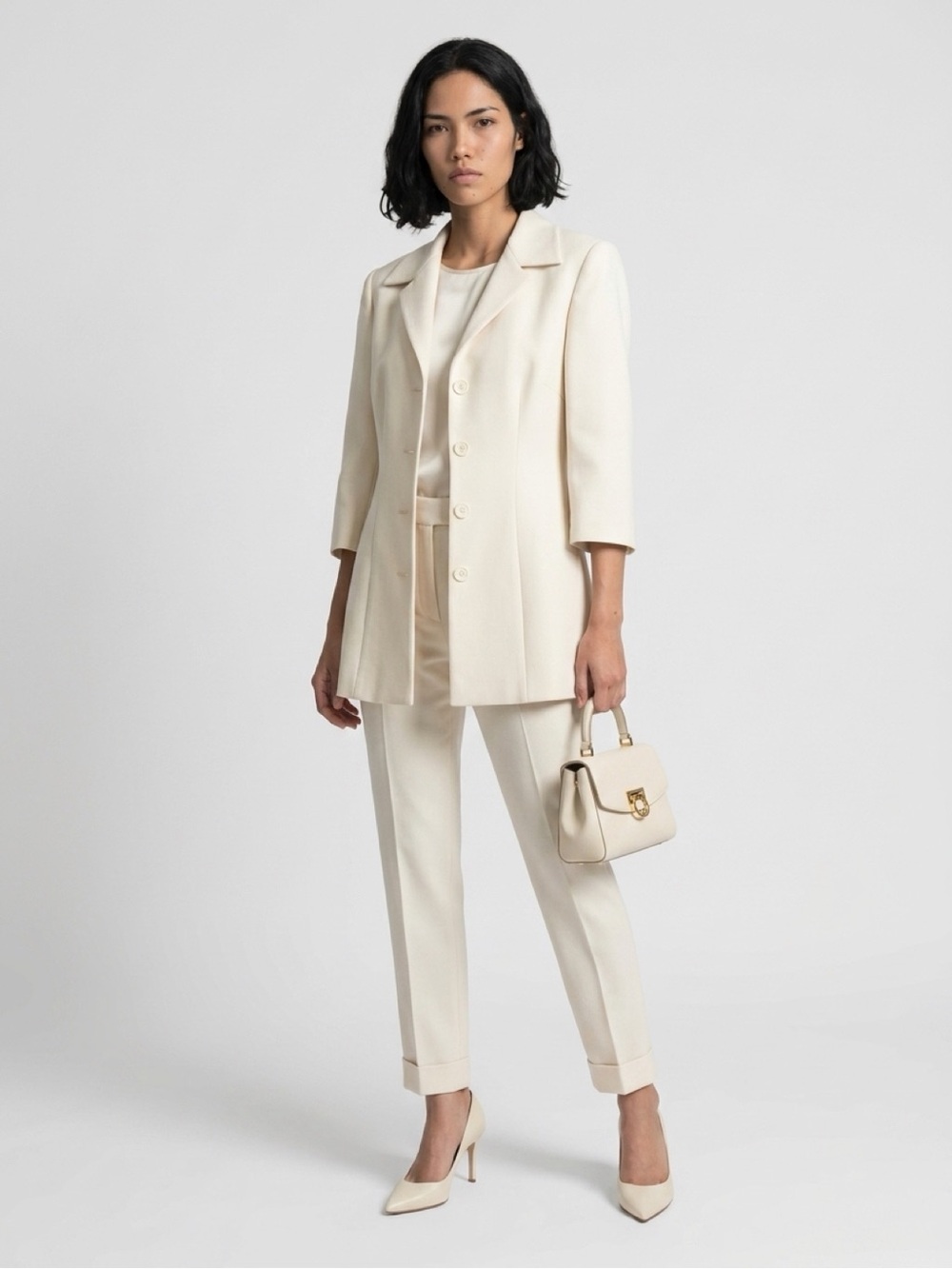 Dolce & Gabbana Cream Tailored Long Blazer & pant